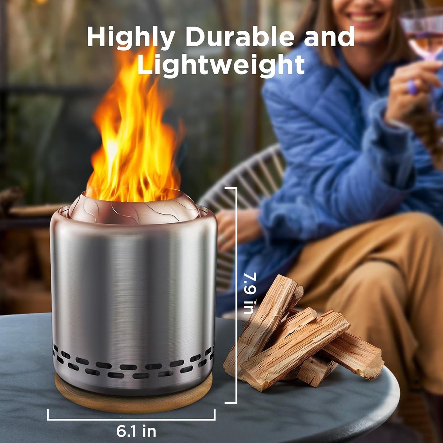 Chimenea de mesa con soporte de 7.9 x 6.1", con bolsa de viaje.