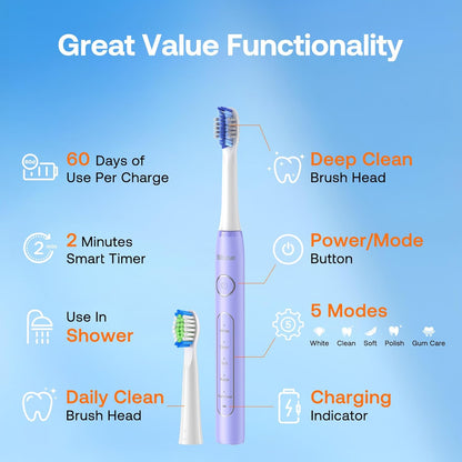 Cepillo de dientes Bitvae Daily D2, eléctrico y ultrasónico, Recargable.