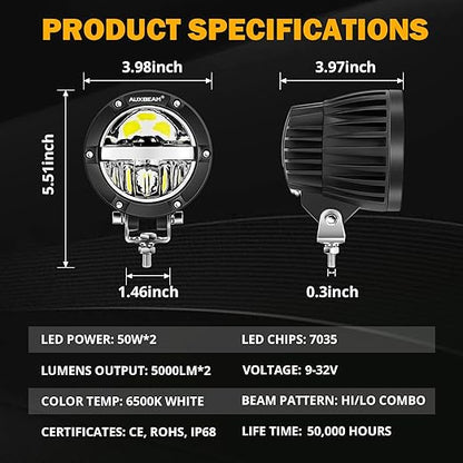 Luces LED redondos 4” 100W Auxbeam 10000LM