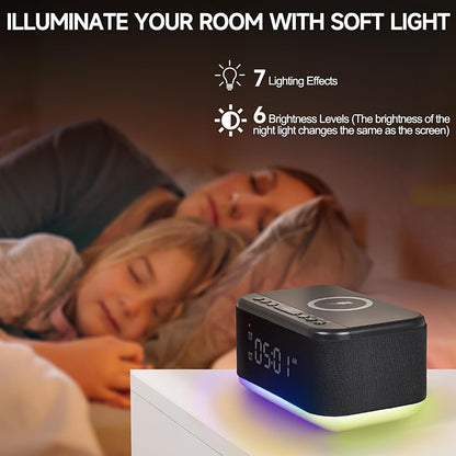 Reloj despertador con altavoz cargador inalámbrico, despertador digital,