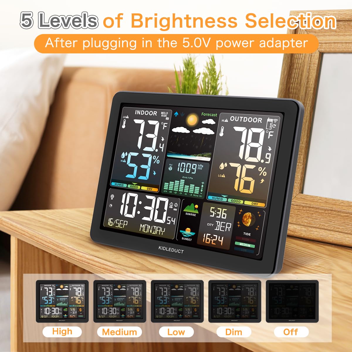 KIDLEDUCT - Termómetro inalámbrico para interiores y exteriores.