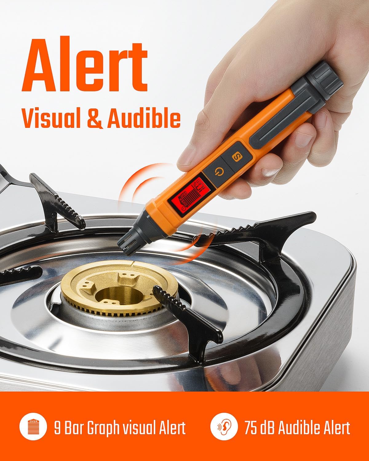 Detector de fugas de gas con % valor LEL, con alarma audible.