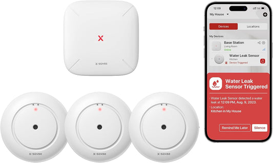 X-Sense Detector de fugas de agua, alarma inteligente, sensor agua.