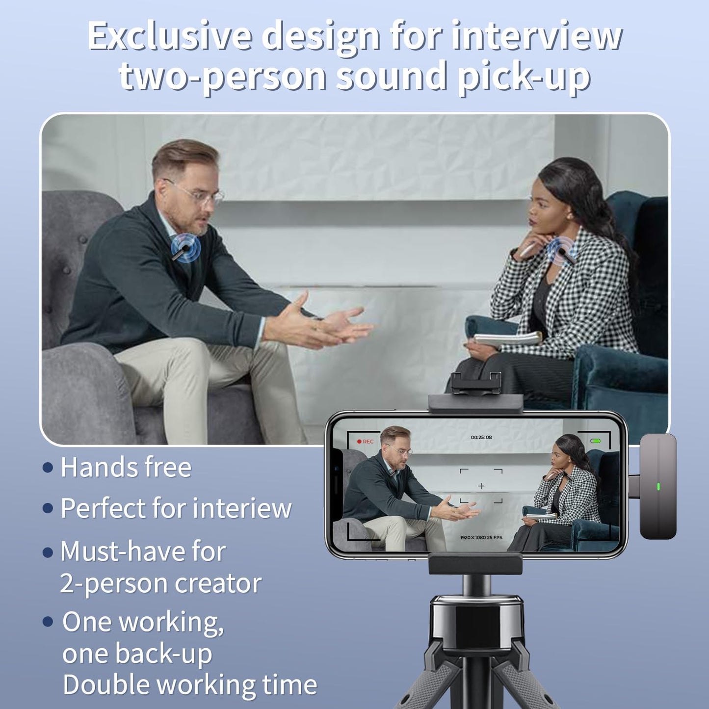 2 mini micrófonos inalámbricos de solapa Lavalier