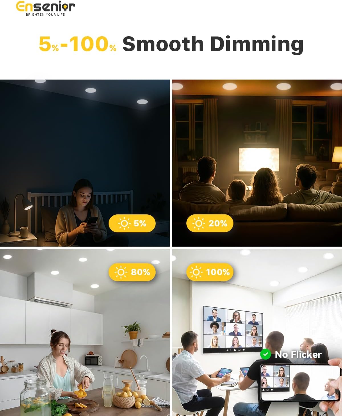 Luces LED empotrables de techo 4" 6000K, 12 PACK ultra finas. Ensenior