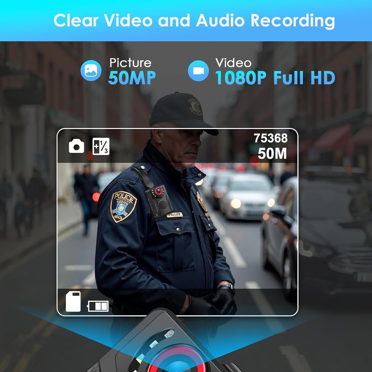 Cámara corporal con grabación de audio y video, 4K, 1080P.