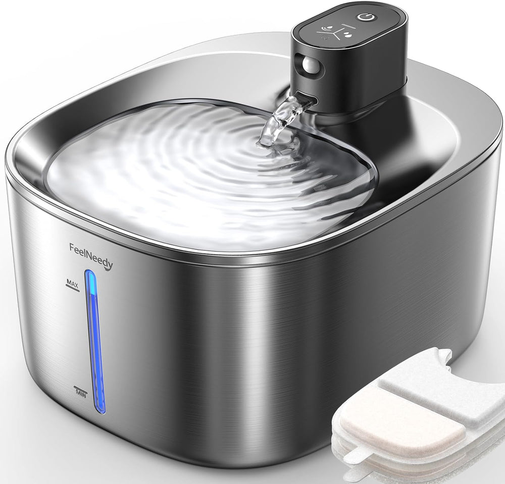 Fuente de agua Feelneedy inalámbrica para gatos, acero inoxidable