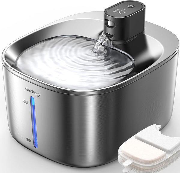 Fuente de agua Feelneedy inalámbrica para gatos, acero inoxidable