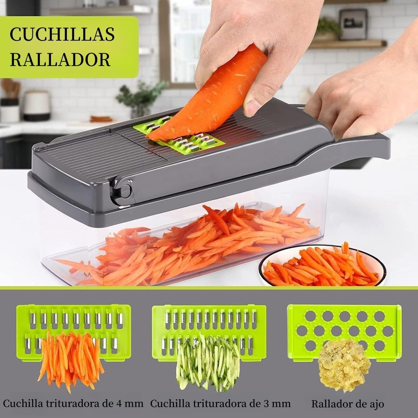 Cortador de Verduras 8 en 1, Mandolina para Cocina, 8 placas.