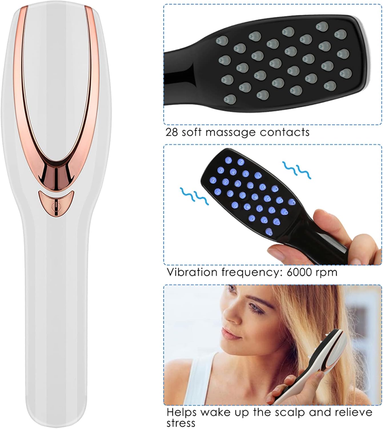 Cepillo Iónico para el cabello, Carga USB, Fototerapia Masajeador.