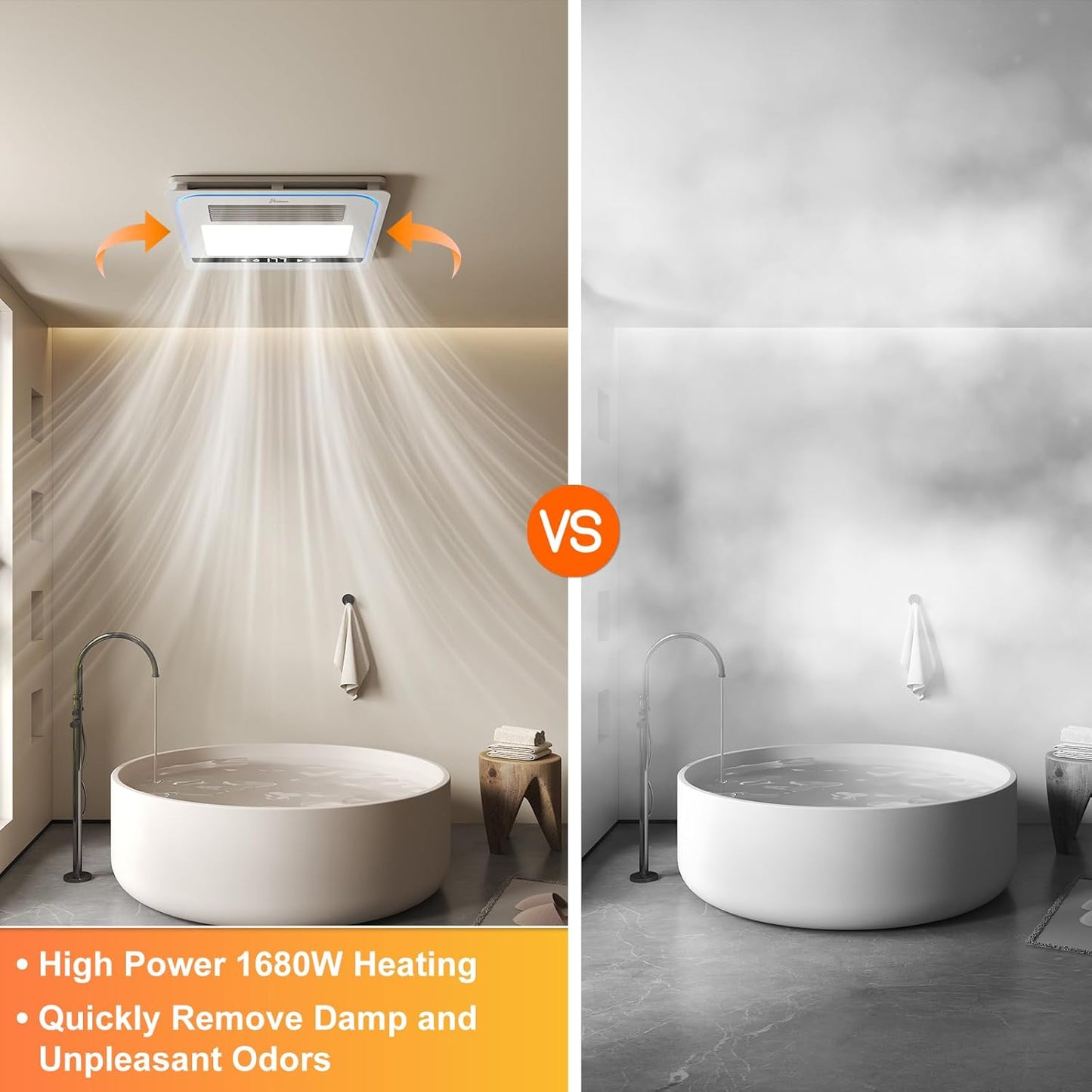 Ventilador de escape de baño 4 en 1 con luz, 1760 W, 190 CFM,