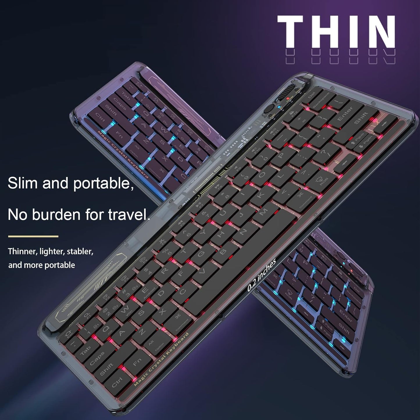 Mini teclado Bluetooth inalámbrico, 7 colores RGB,  iOS, Android.