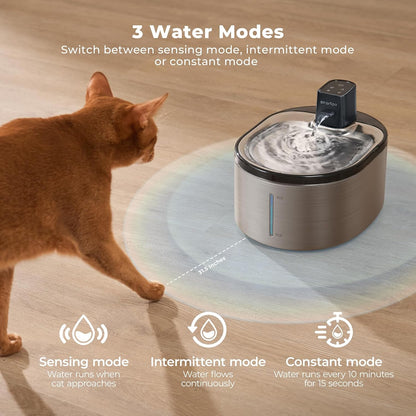 Fuente de agua Smartoo, inalámbrica para gatos de acero inoxidable.