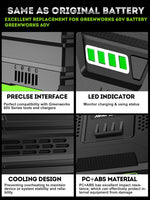 Batería de repuesto de 5.0Ah para Greenworks de 60 V, LB60A03-LB60A02-LB60A00.