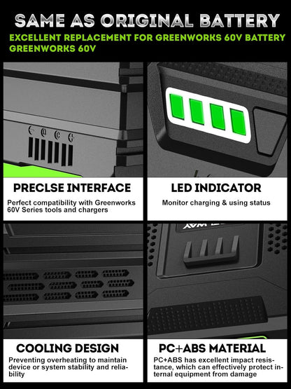 Batería de repuesto de 5.0Ah para Greenworks de 60 V, LB60A03-LB60A02-LB60A00.