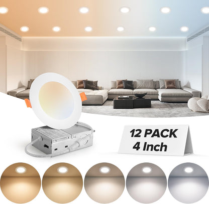 Luces empotrables LED 4", Mailcos Super delgadas, 12 Pack, regulable