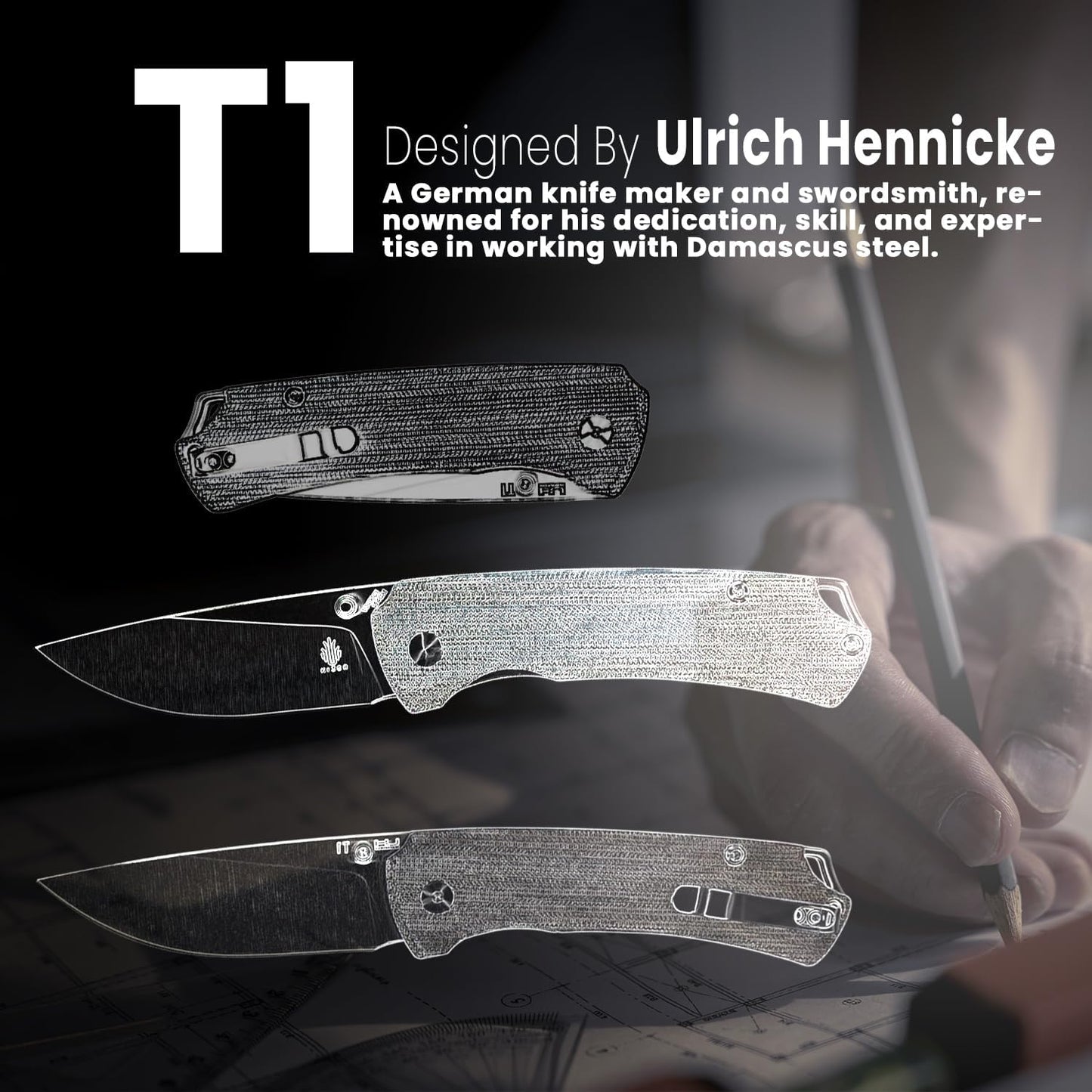 Kizer Cuchillo de bolsillo T1, 3.19 pulgadas, hoja de acero, mango micarta.