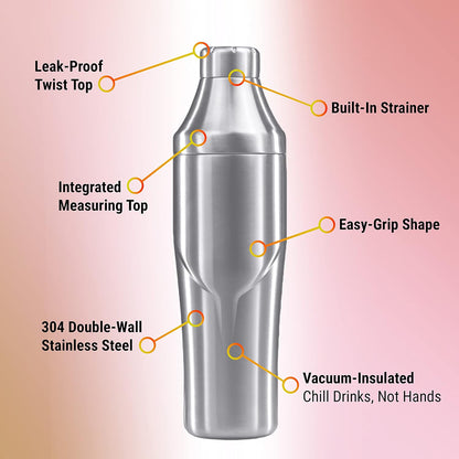 Coctelera Lexenic premium de 24Oz, 304-18/8 Acero Inoxidable, Lavatrastes.