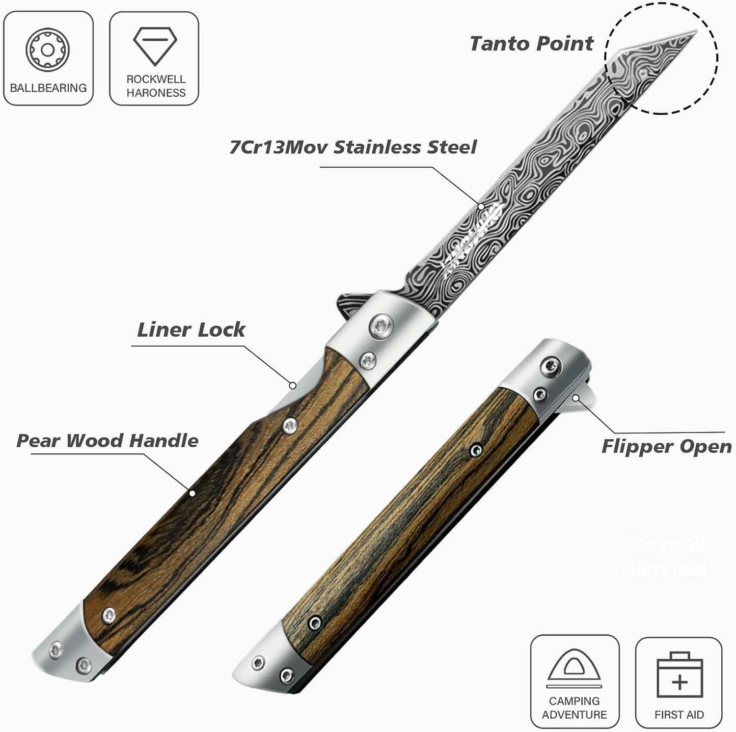 Navaja Tanto con hoja de acero inoxidable, Plegable.