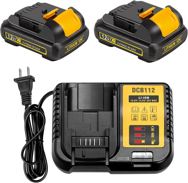 Kit de 2 baterías DCB120 de 3.0 A con cargador, compatible Dewalt.