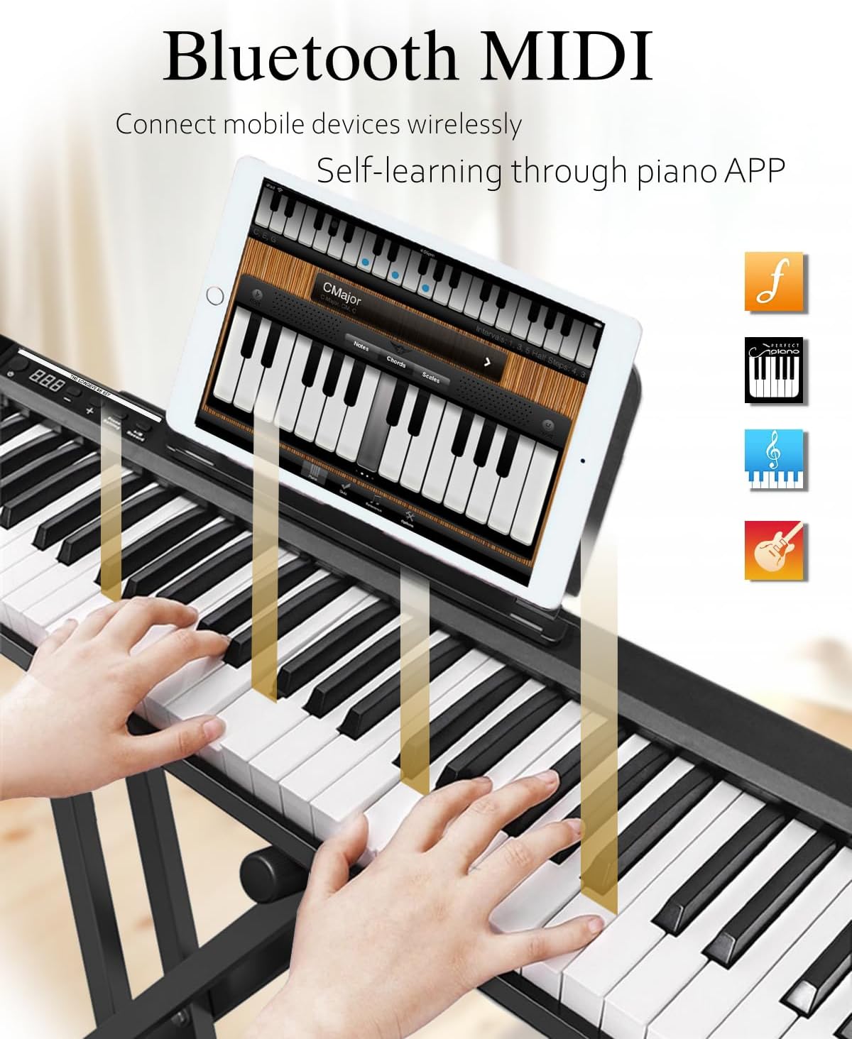 Longeye Teclado de piano digital, 88 teclas, tamaño completo, soporte.