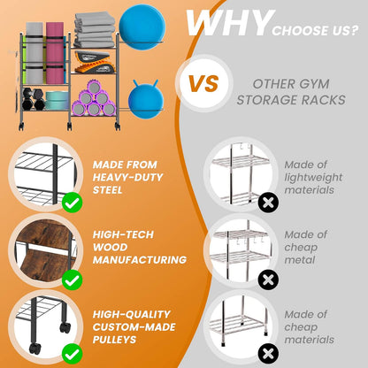 Rack Organizador para Tapetes de Yoga y Gimnasio con Soporte para Pelota