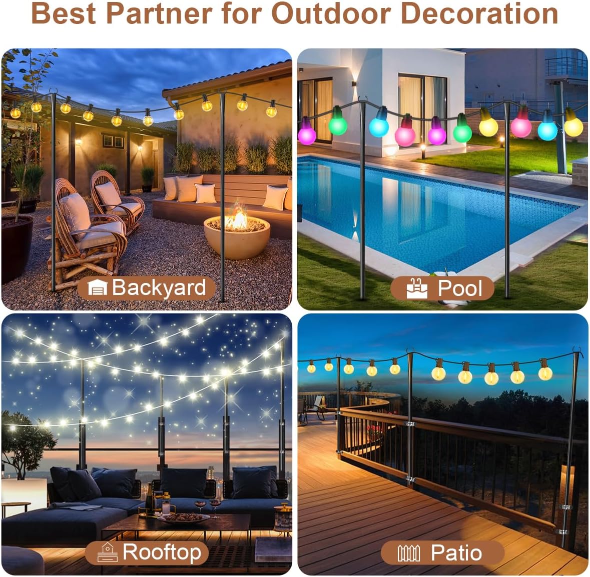 6 postes de luz de cadena para exteriores decoración patio