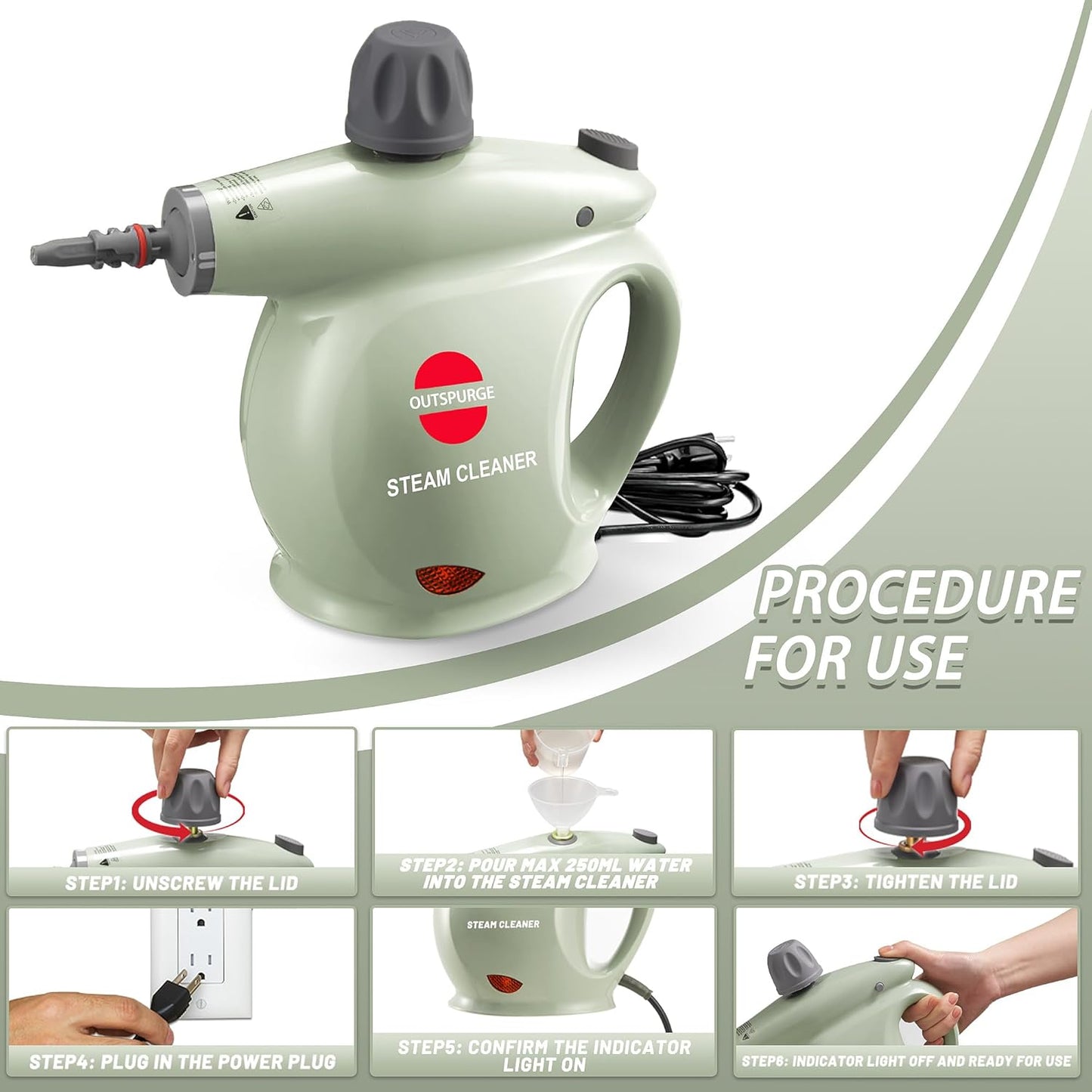 Limpiador de vapor de mano sin quimicos con 13 acc Outspurge
