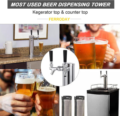 Torre Kegerator de acero inoxidable, Ferroday 3", Grifo doble