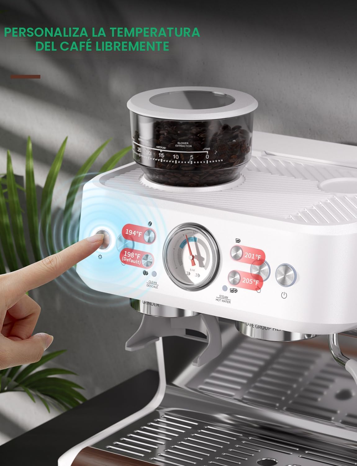 Máquina de café expreso, espumador de leche, capuchino y latte.