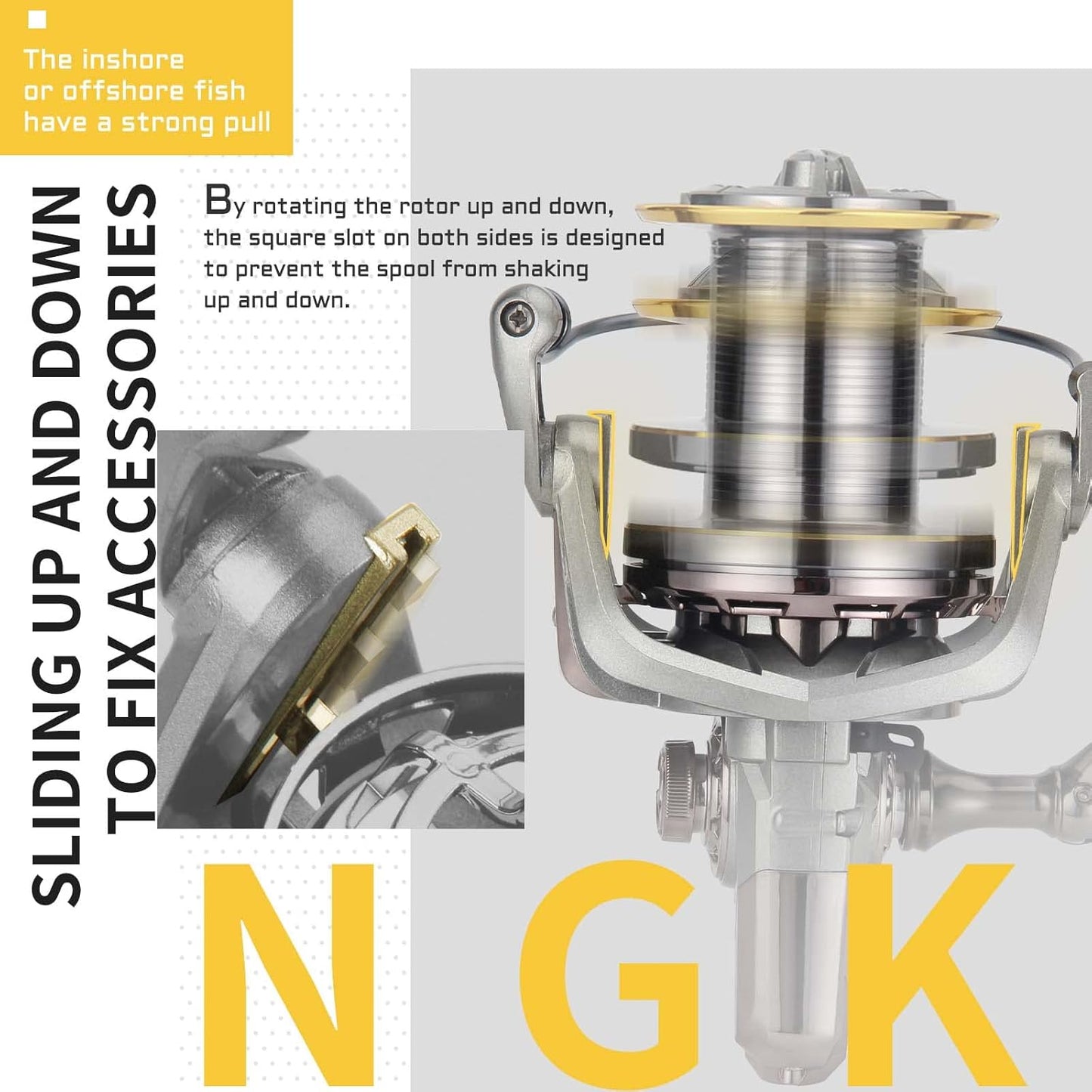 Carrete giratorio para caña de pesca, marco de grafito, 55lbs arrastre.