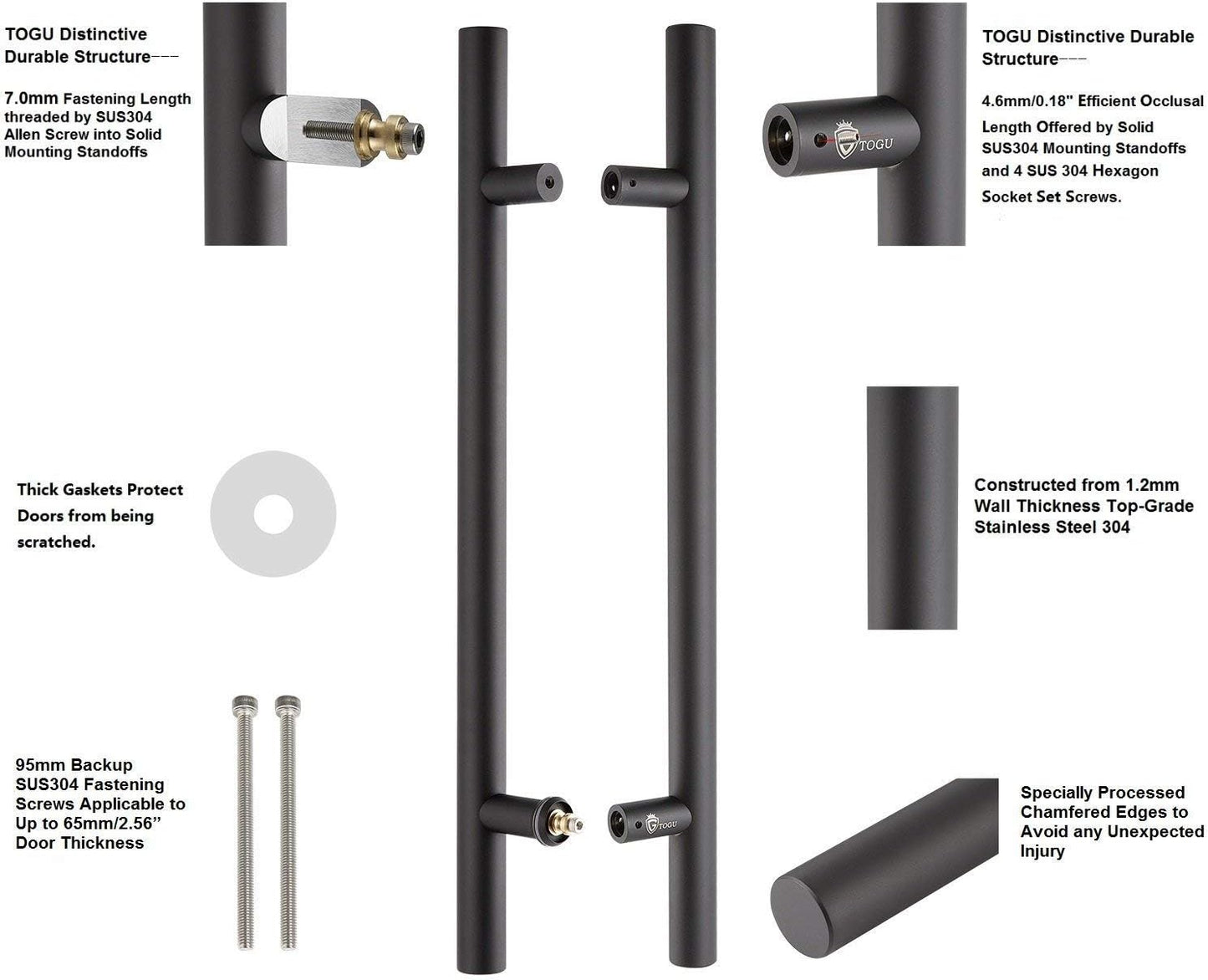 Manija de puerta de acero inoxidable, 48", acabado negro mate.