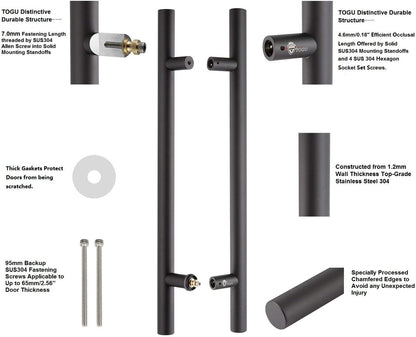 Manija de puerta de acero inoxidable, 48", acabado negro mate.