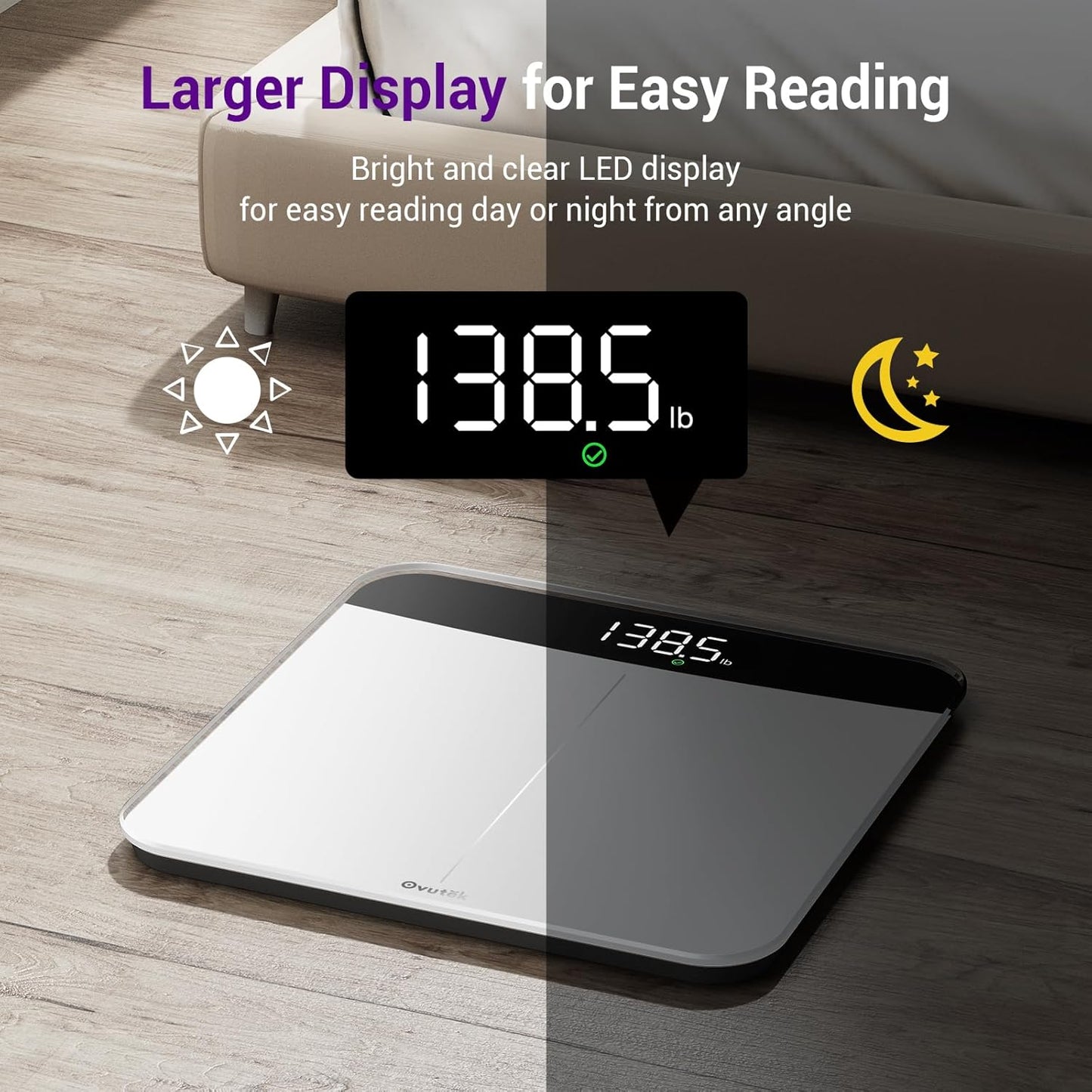 Báscula digital Ovutek de alta precisión para baño con pantalla LED, vidrio templado y capacidad de 180 kg