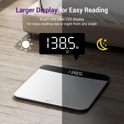 Báscula digital Ovutek de alta precisión para baño con pantalla LED, vidrio templado y capacidad de 180 kg