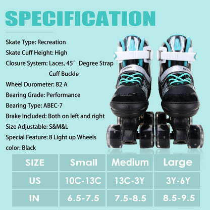 Patines ajustables Sowume, con ruedas que brillan, 10-13 USA.