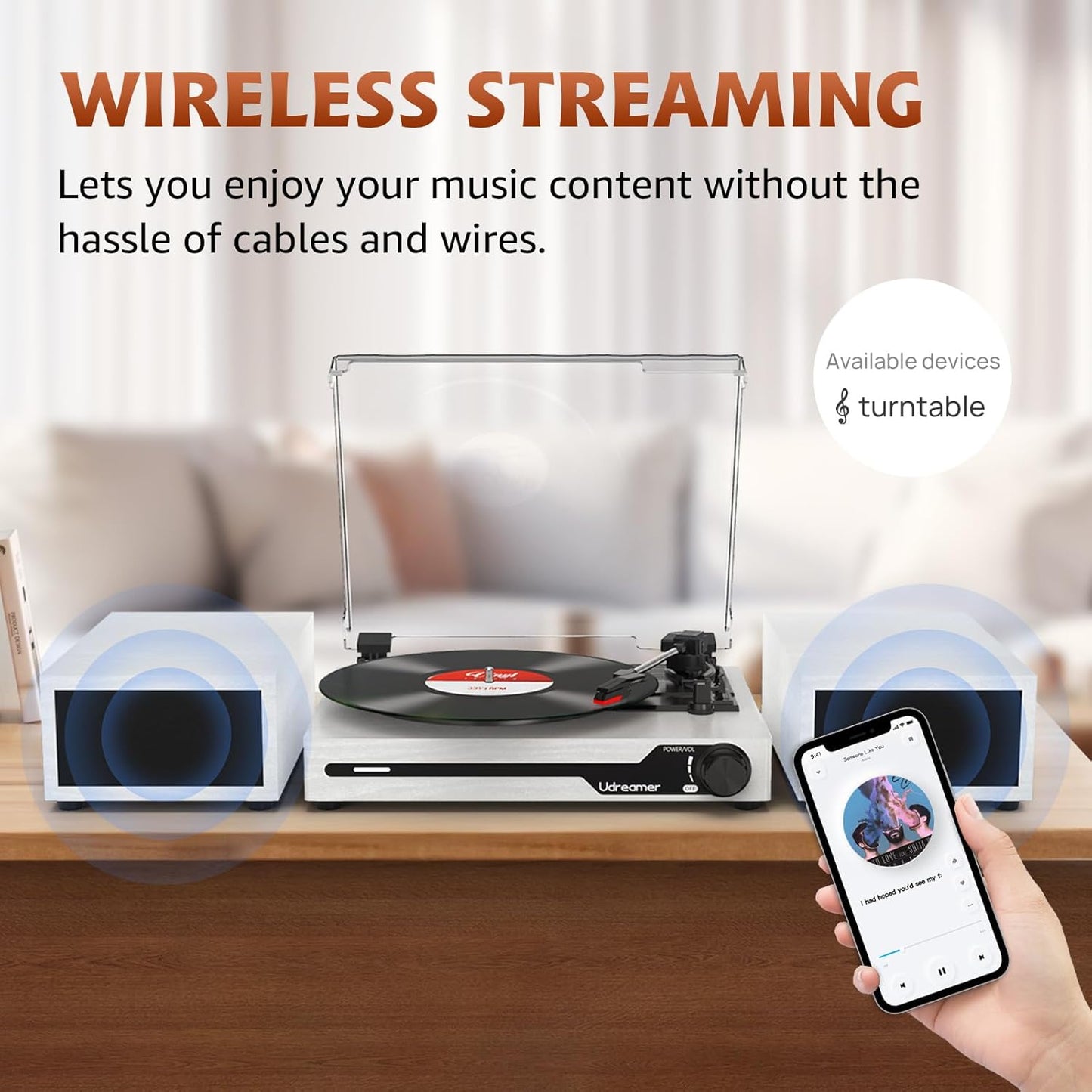 Reproductor de discos de vinilo con altavoces externos, Udreamer.