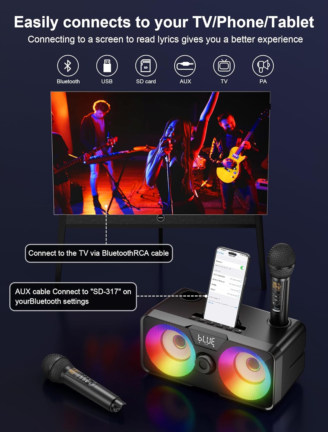 Máquina de karaoke para adultos y niños con 2 micrófonos, SINWE.