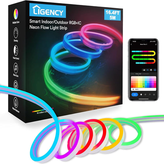 Luces de cuerda de neón Ligency, 5 m, RGB, resistente al agua.