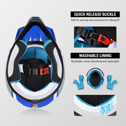 Casco de motocross para niños Roozo FF601-2 Talla M, Azul (USADO)