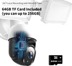 Cámara de seguridad con reflector PTZ de 360°, HD 1080P, Sirena.