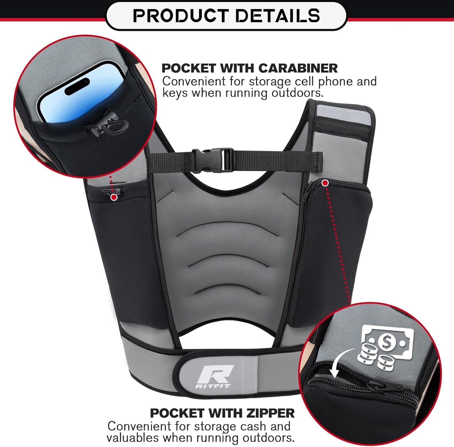 RitFit Chaleco con peso de 5 Kg con correas ajustables