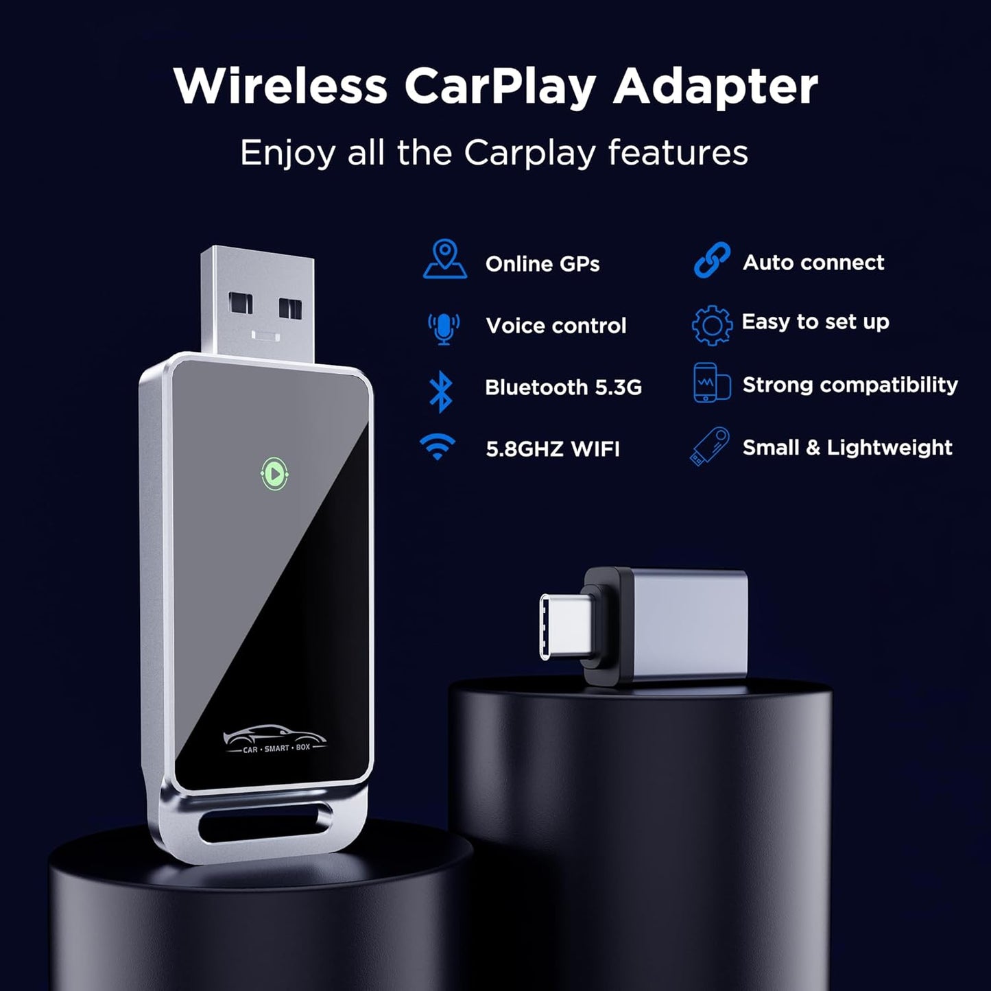 Adaptador inalámbrico CarPlay 2024,compatible con iPhone iOS 10+