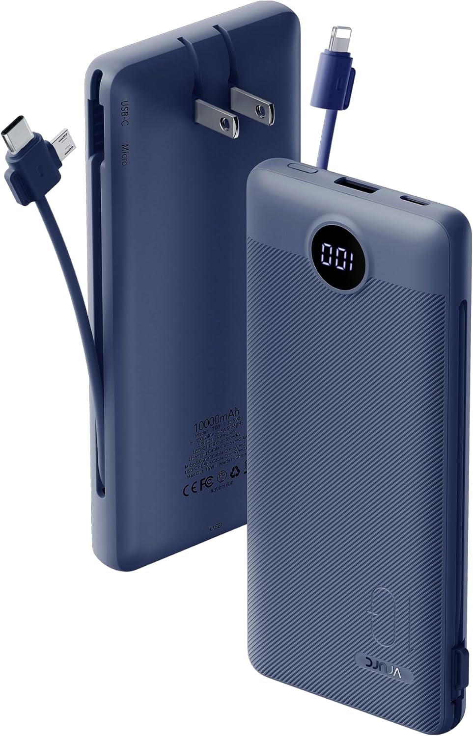 Cargador portátil con cables y enchufe de pared, 10000 mAh (USADO).
