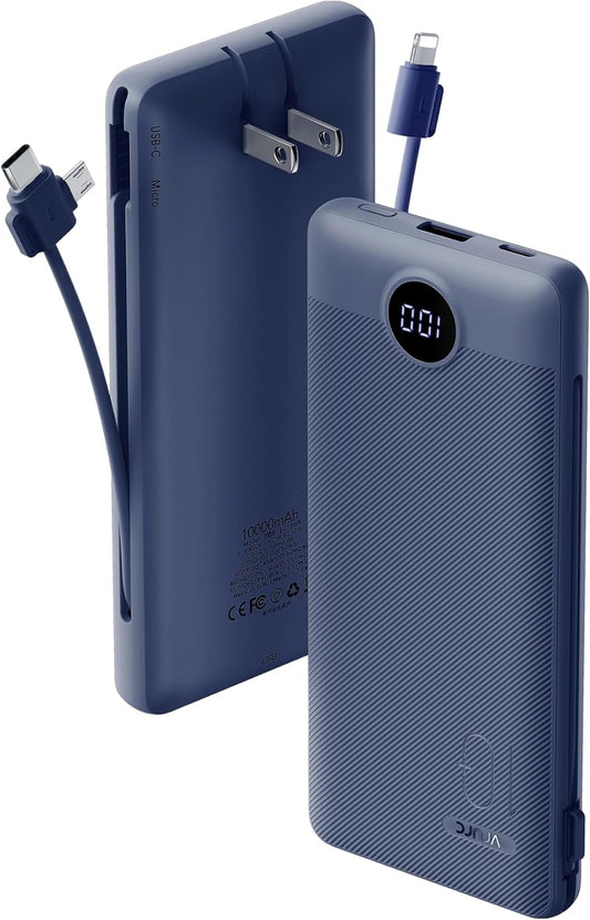 Cargador portátil con cables y enchufe de pared, 10000 mAh (USADO).