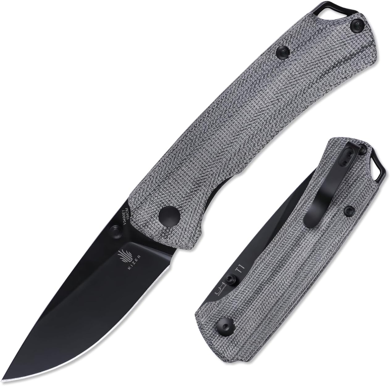 Kizer Cuchillo de bolsillo T1, 3.19 pulgadas, hoja de acero, mango micarta.