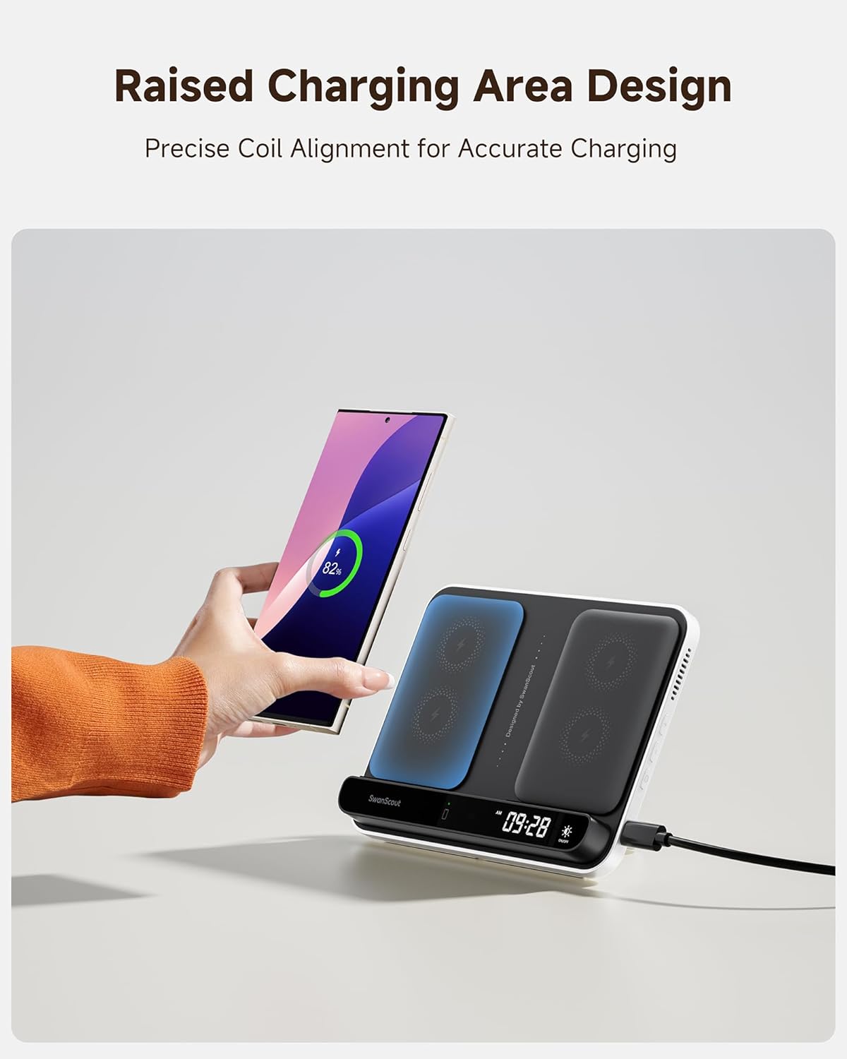 Cargador Inalámbrico Dual para telefonos, earbuds Y reloj.