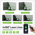 Nivel Láser Huepar 4D 4x360 Verde Bluetooth Autonivelante  S04CG