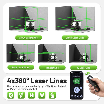 Nivel Láser Huepar 4D 4x360 Verde Bluetooth Autonivelante  S04CG