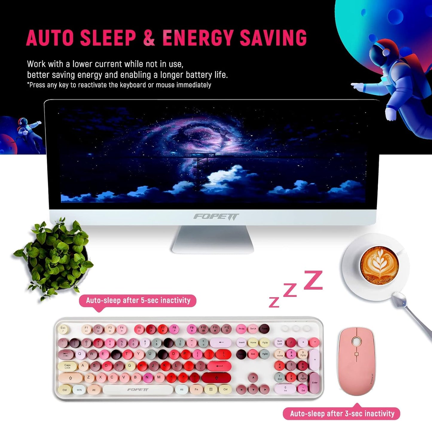 Juego de teclado y mouse inalámbricos, conectividad 2.4, FOPETT.